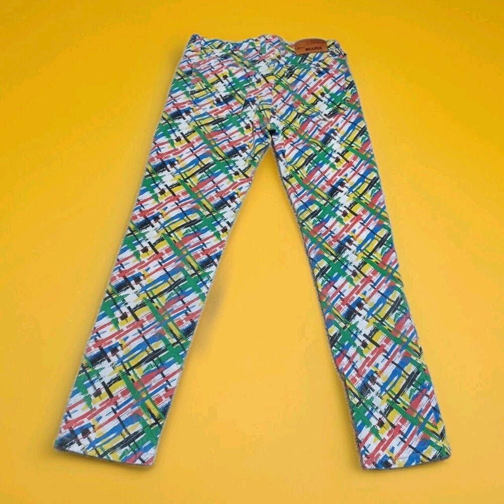 31" Men's Multi-Colored Slim Straight Leg Stretch Breathable Punk Pants Jeans